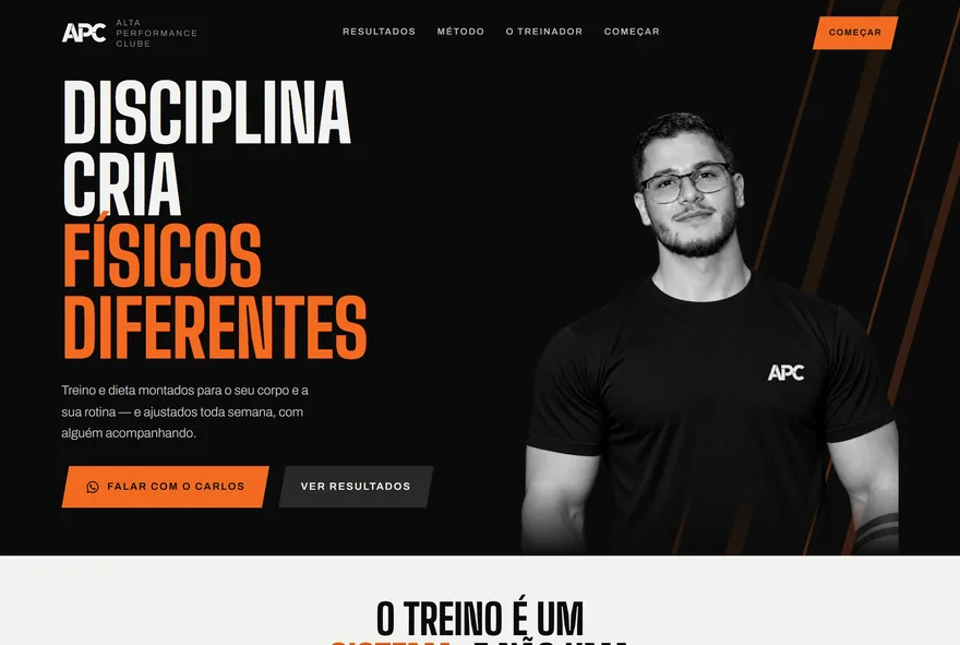 Site do Alta Performance Clube, consultoria de treino