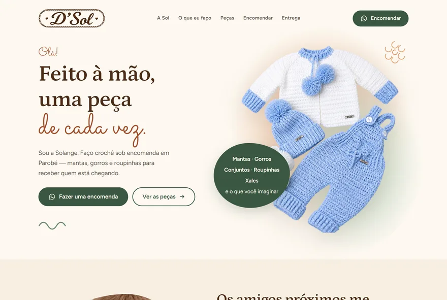 Site da D' Sol, crochê feito à mão